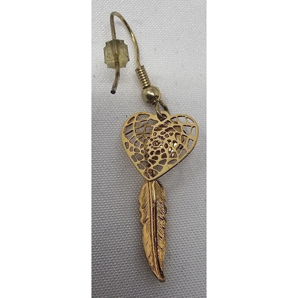 Vtg Dreamcatcher Heart 14k Gold Plated W Turquoise Rainbow Flake Dangle Earrings - Picture 6 of 8